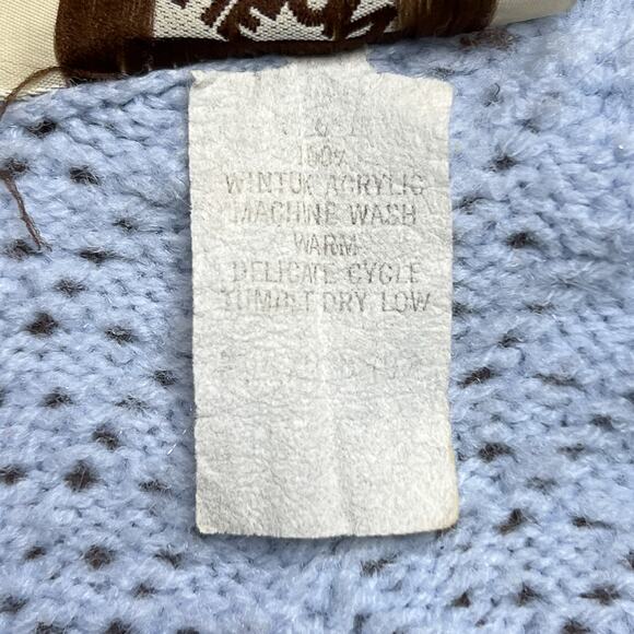 Vintage 70s The Fashion Place Sears Crochet Knit Cardigan Sweater Light Blue Mod - Picture 4 of 5